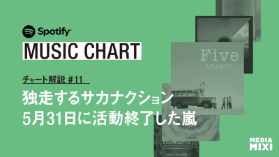 【Spotify日本週間チャート】サカナクション「夜の踊り子」が3週連続首位、LE SSERAFIM「BOOMPALA」が初登場 / 嵐ラストツアー閉幕前夜でカタログ復権〜集計期間：2026年5/22〜5/28