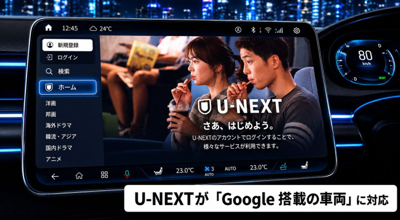U-NEXT、Google搭載の車両に対応開始
