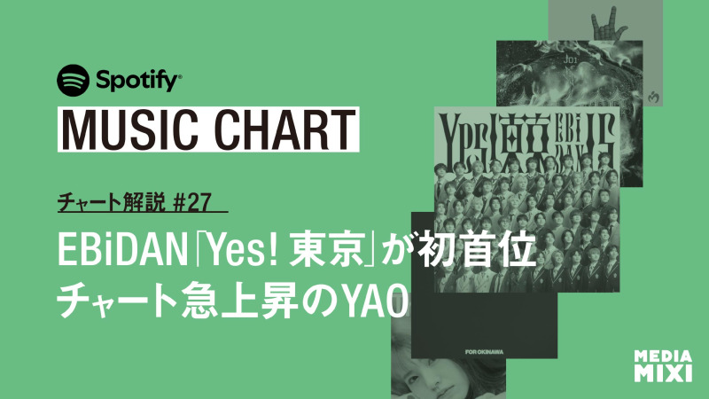 【Spotify日本週間チャート】EBiDAN「Yes! 東京」が11週目で初の首位 / YAO「ありふれた世界の果てに」が85位から5位へ急上昇〜集計期間：2026年9/11〜9/17